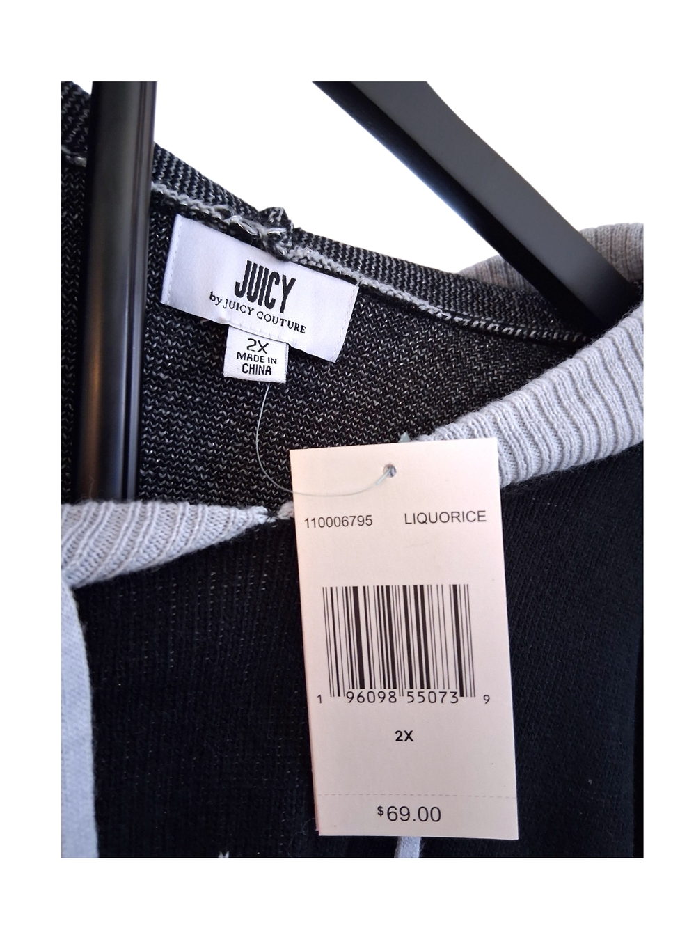 🆕 Juicy Couture Pullover Hooded Sweater - Black & Grey Womens 2X - Picture 6 of 9